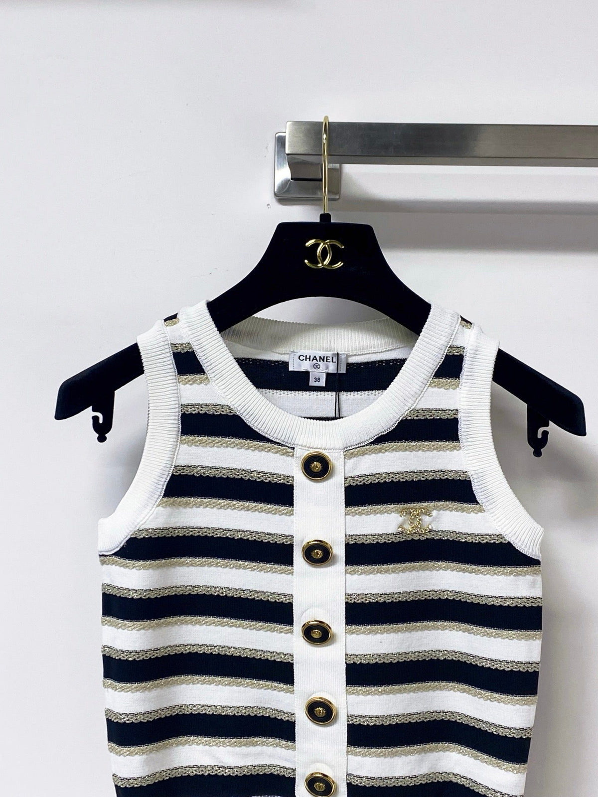 Chanel 2026 Striped Knit Vest Laine Wool 363124