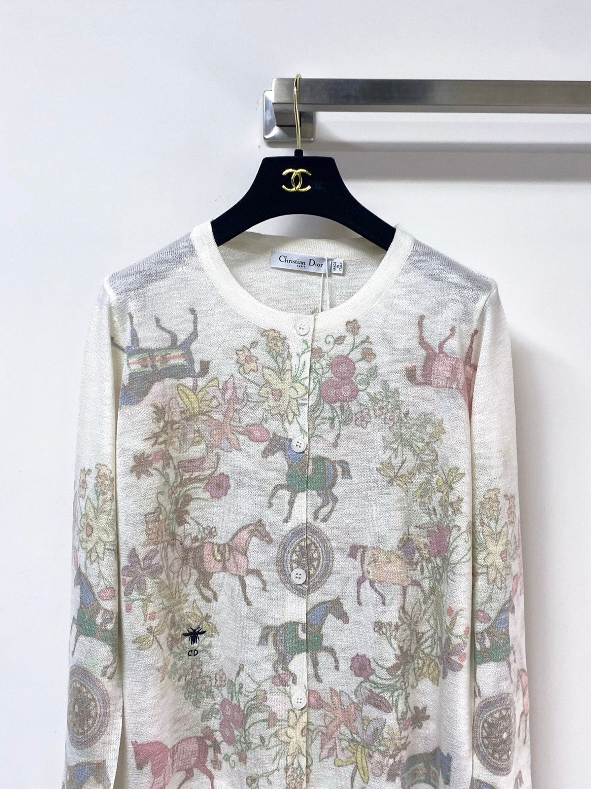 Dior 2026 Printed Fine-Knit Cardigan White Cotton 396651