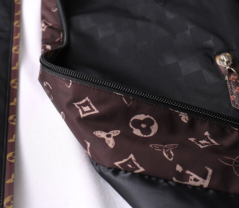 LV HOODED JACKET IN BLACK DAMIER AND BROWN TRIM 239036