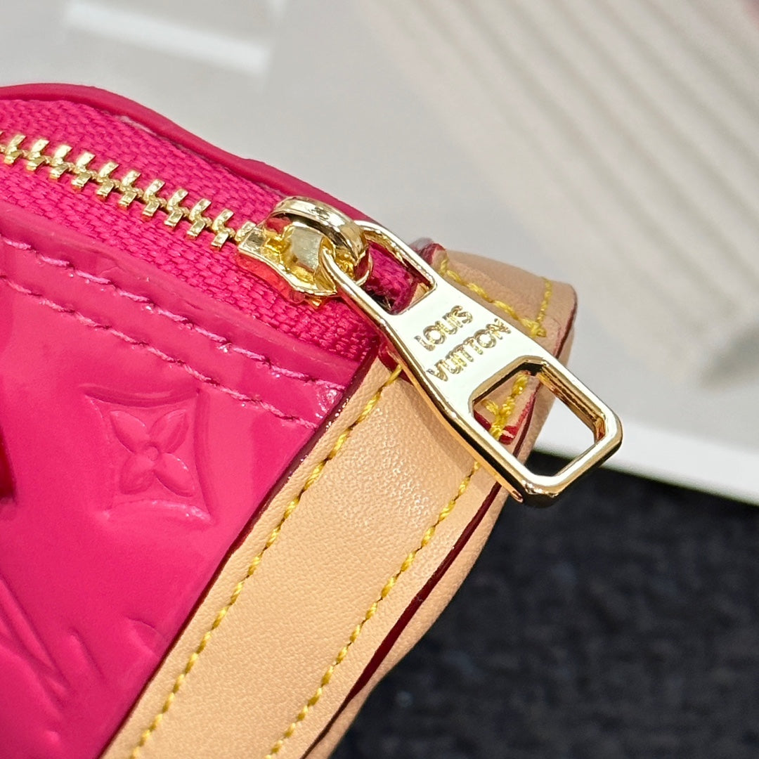 LV Alma Bag Charm Pink mix Beige Cowhide Canvas