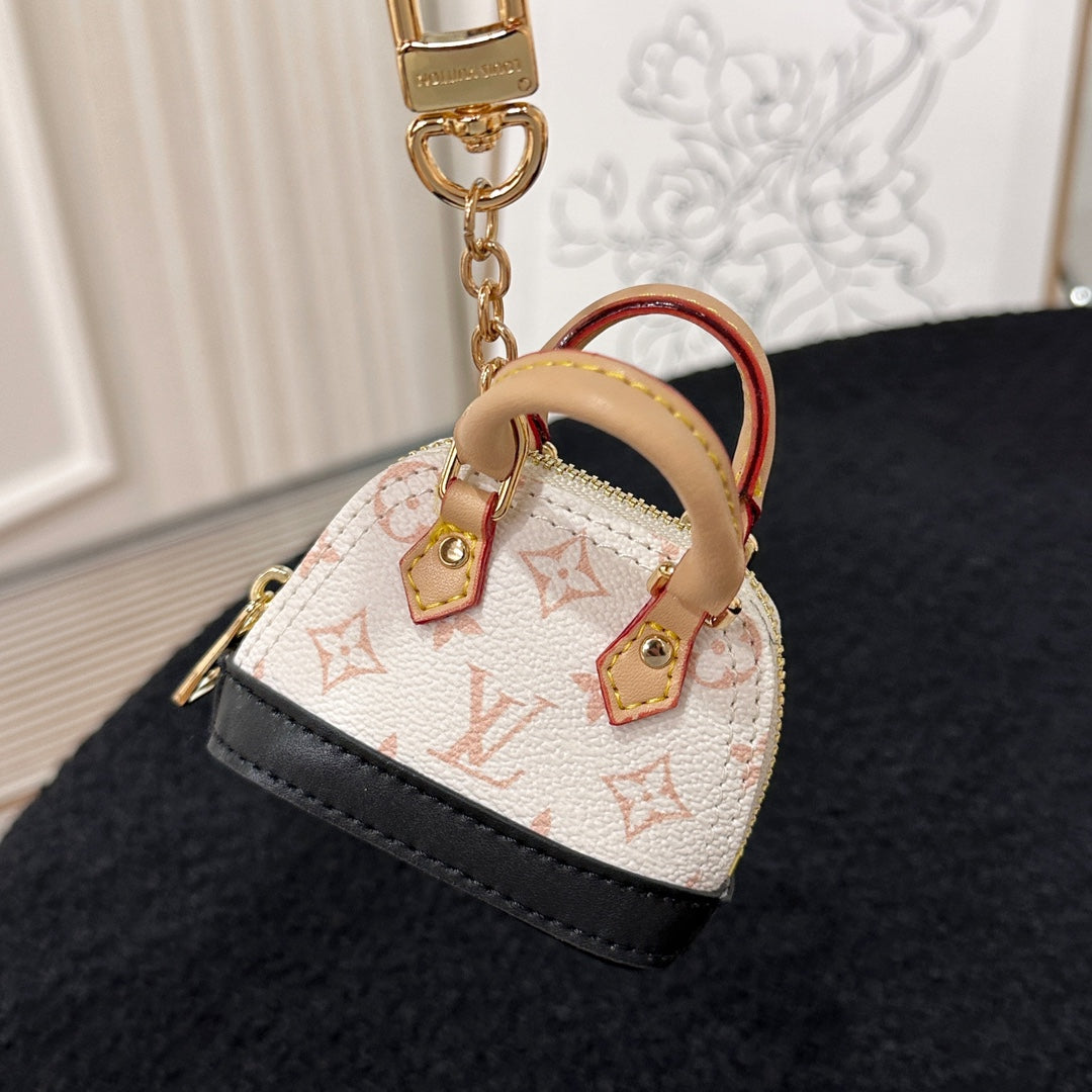 LV Alma Bag Charm White Beige mix Black Cowhide Canvas