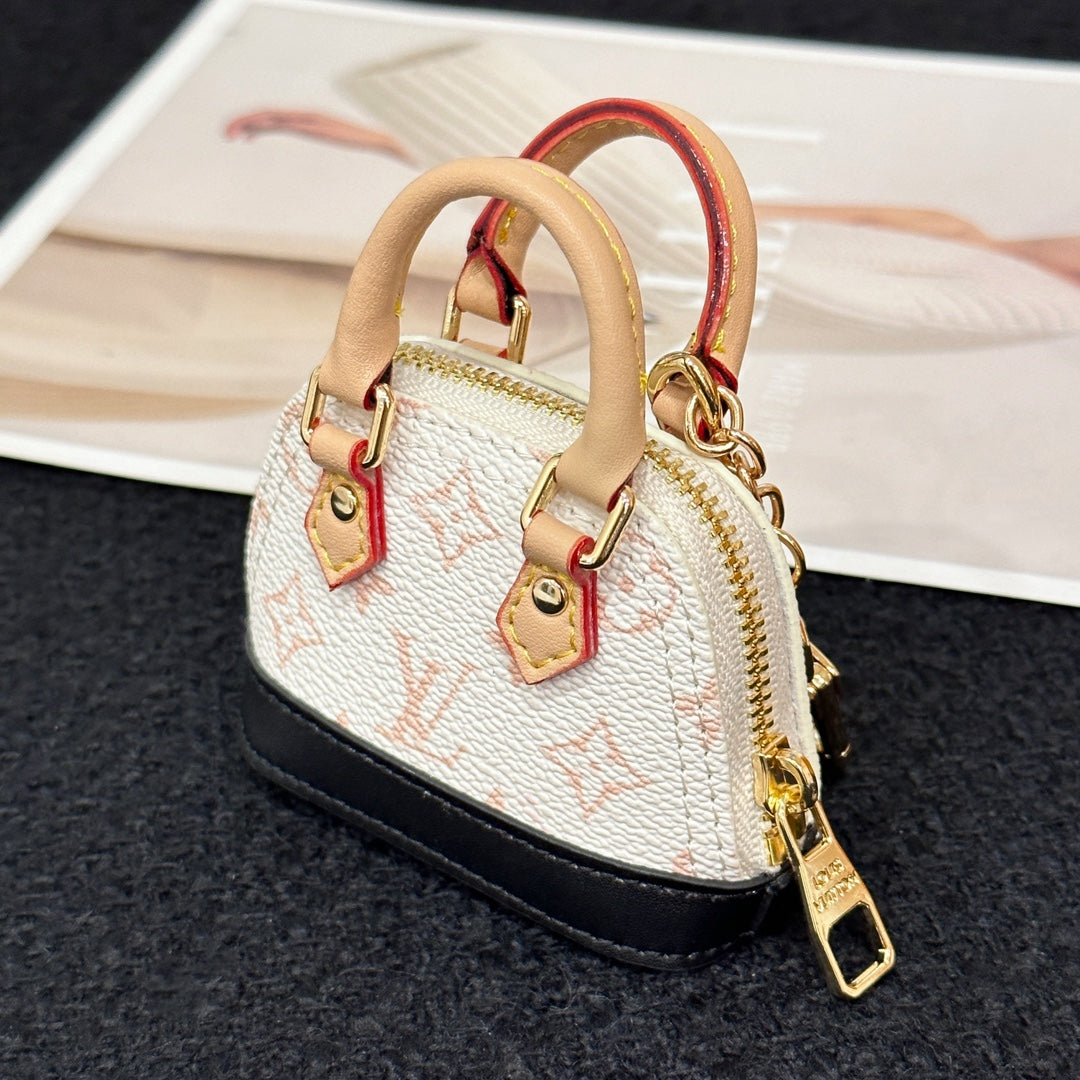 LV Alma Bag Charm White Beige mix Black Cowhide Canvas