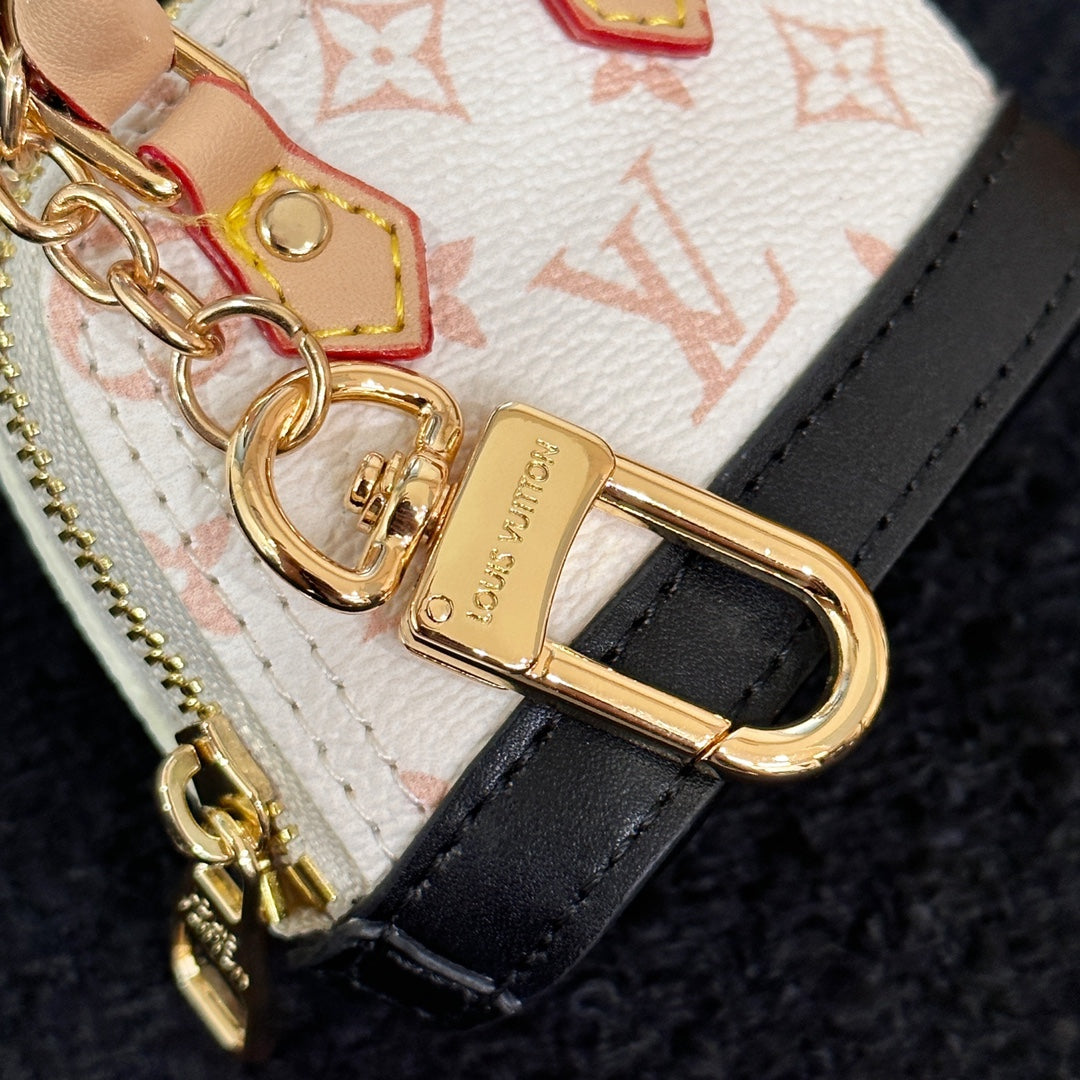 LV Alma Bag Charm White Beige mix Black Cowhide Canvas
