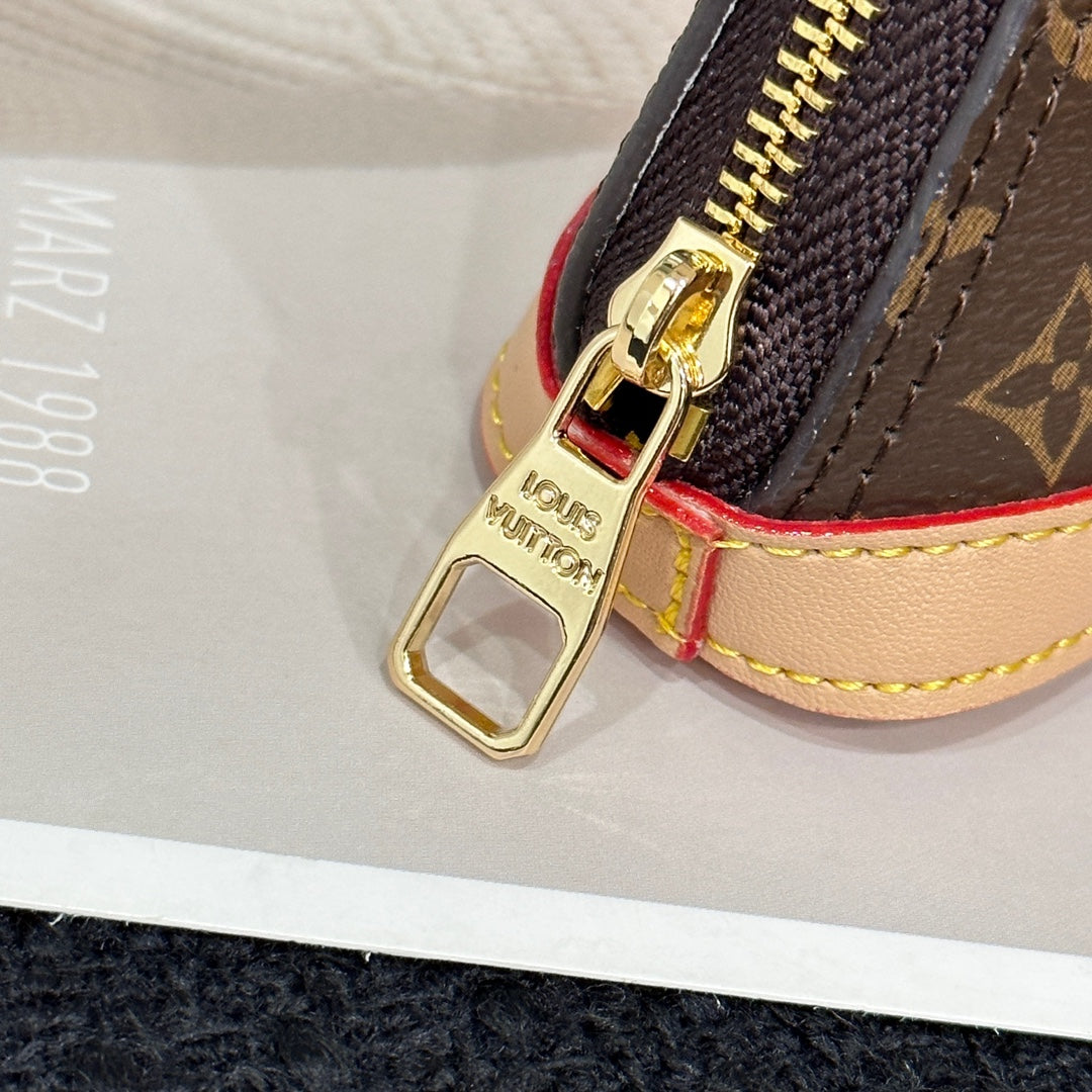 LV Alma Bag Charm Brown mix Beige Cowhide Canvas