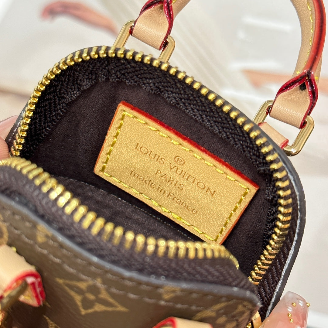 LV Alma Bag Charm Brown mix Beige Cowhide Canvas