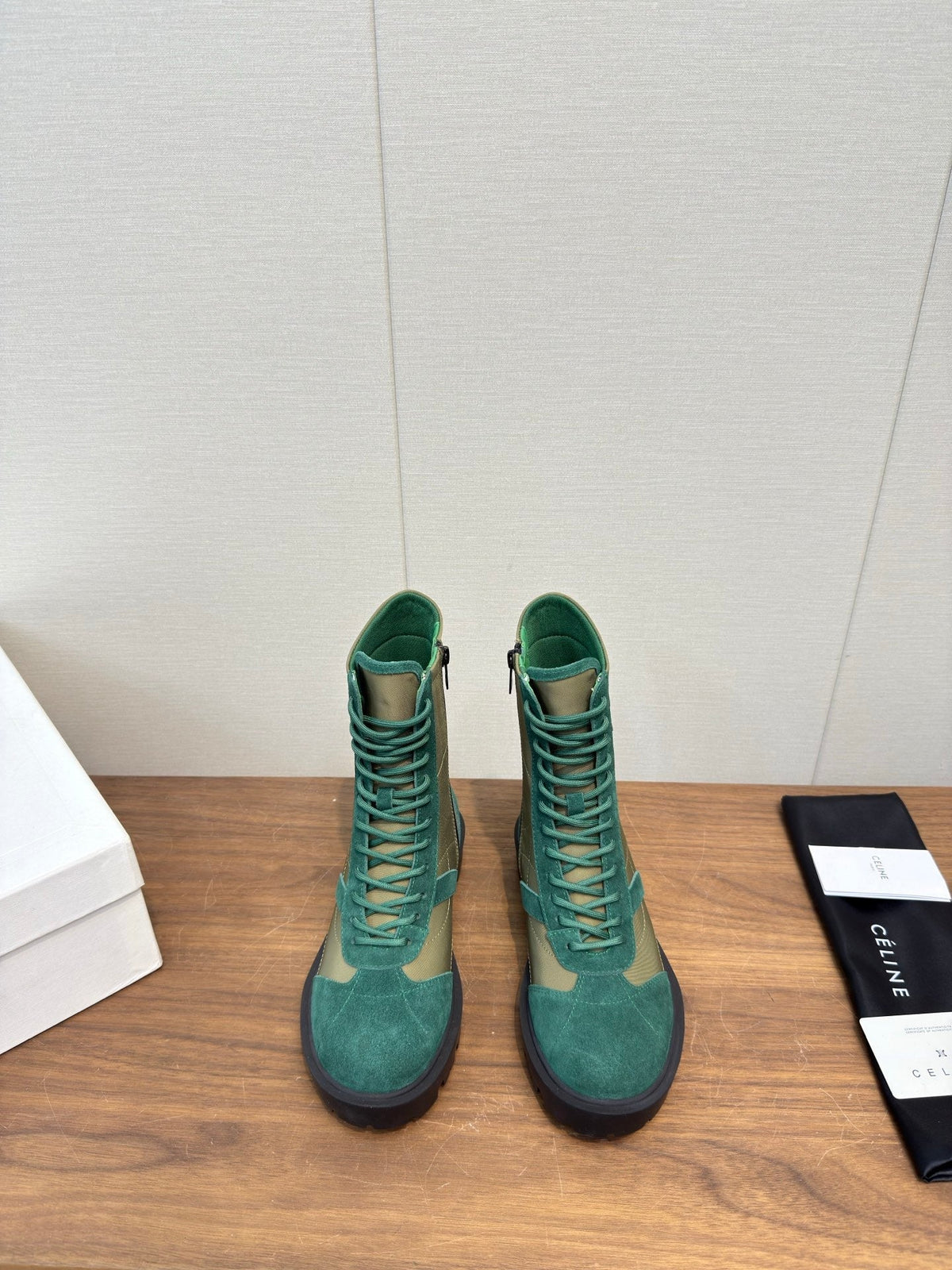 Celine 25 Boot Green Suede Leather 552393