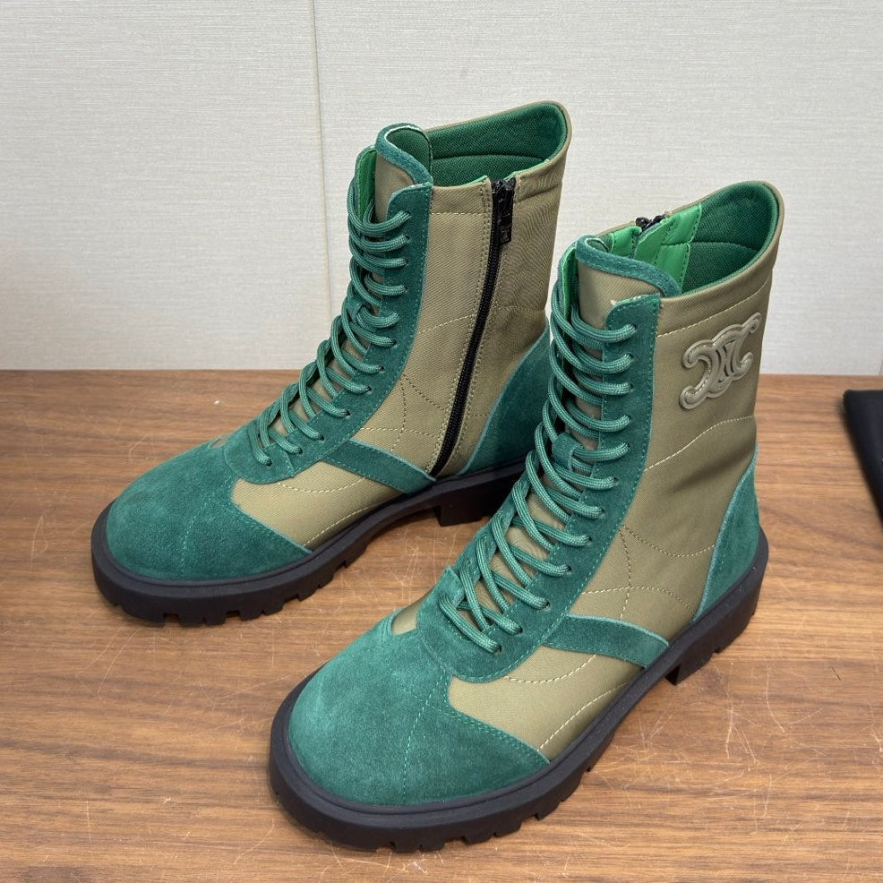 Celine 25 Boot Green Suede Leather 552393