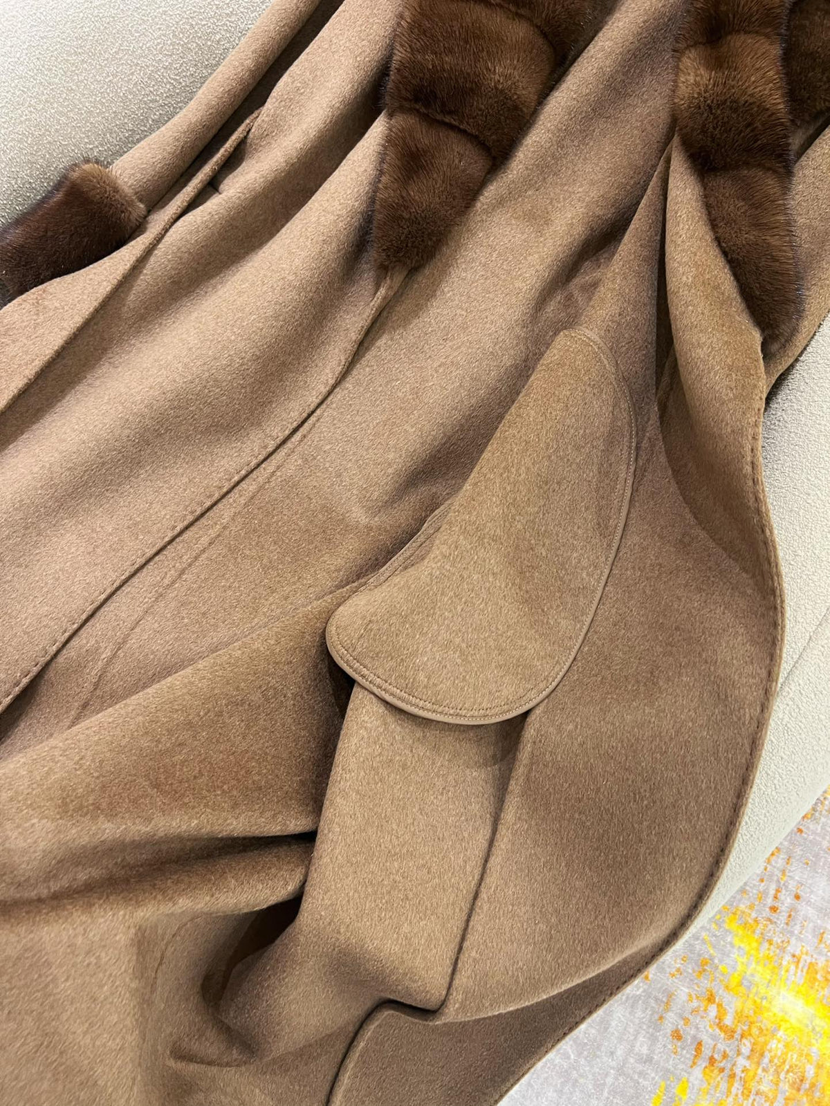 LP 25 Deep V-neck Long Coat Brown Cashmere Fur 303964