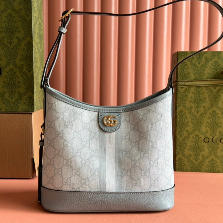 Gucci Ophidia 23cm Bag Gray Blue Canvas Leather 239917