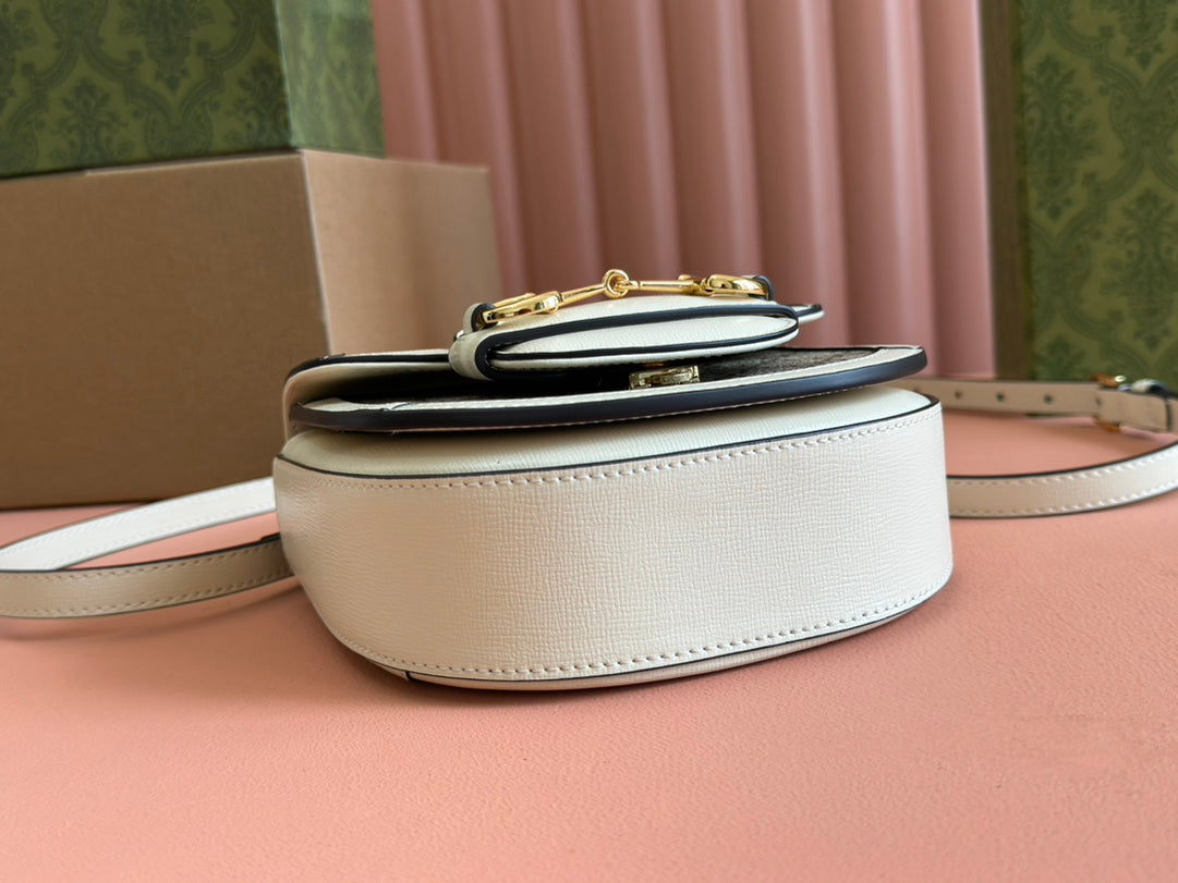 Gucci Horsebit Bag Ebony Mix White Leather 239813