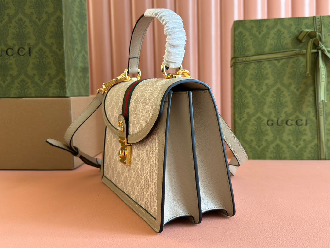 Gucci Ophidia 25cm Bag Beige White Canvas Leather 248494