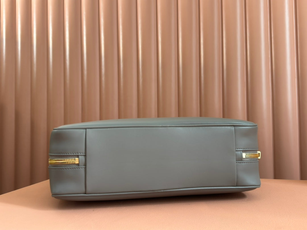 BEAU TOP HANDLE BAG 34 IN DARK GREY SMOOTH CALFSKIN