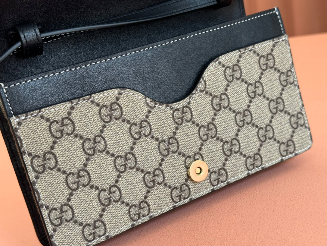Gucci Emblem Mini Shoulder Bag Beige Blue Canvas Leather 244492