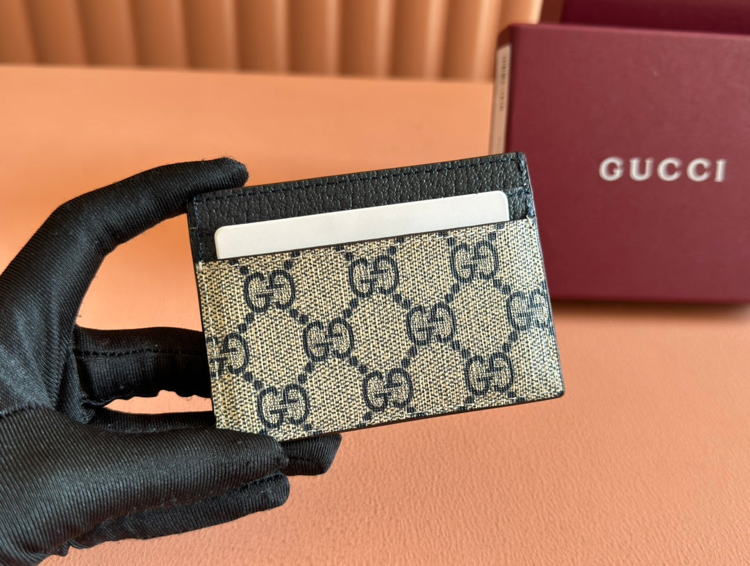 Gucci Ophidia Card Holder Wallet Black Ebony Canvas Leather 239962