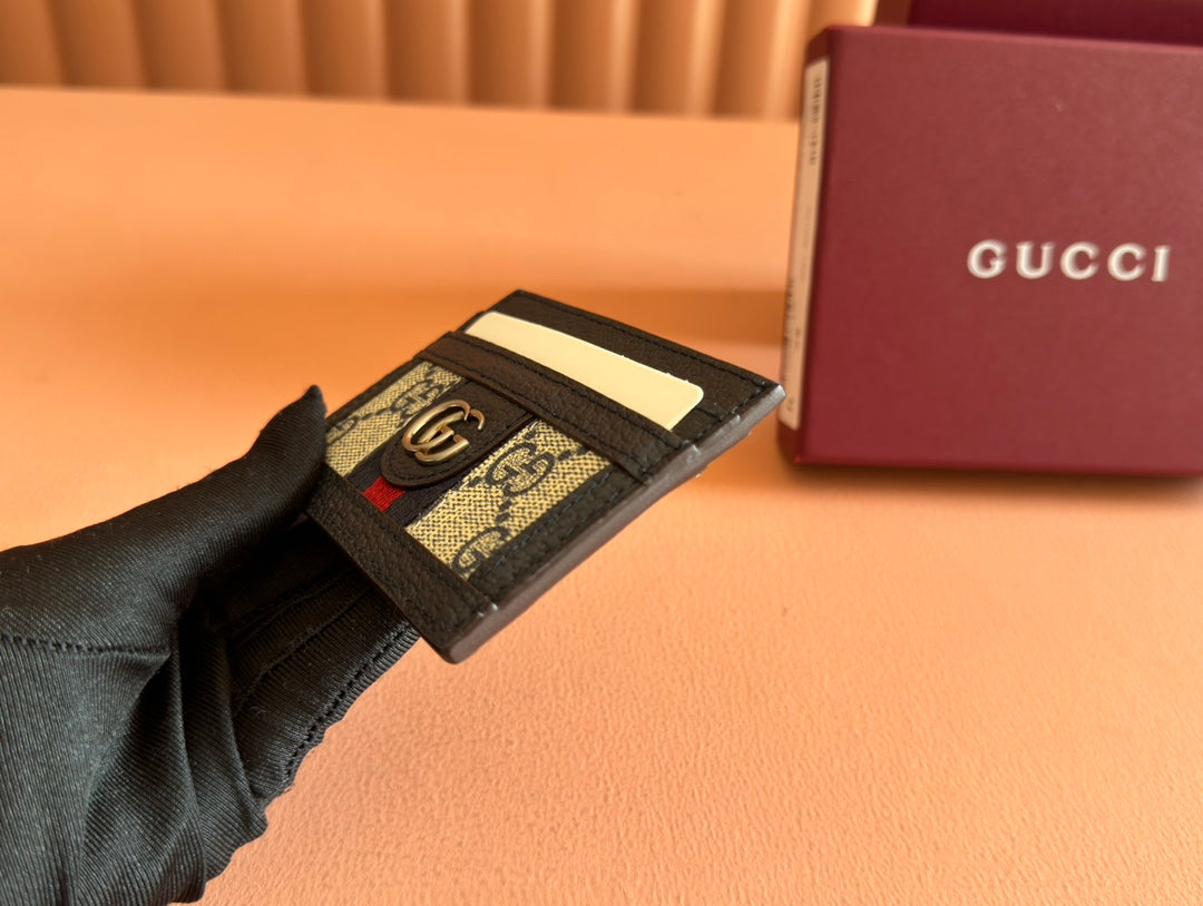 Gucci Ophidia Card Holder Wallet Black Ebony Canvas Leather 239962