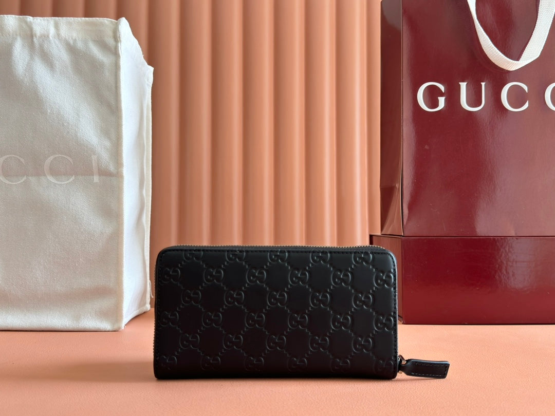 Gucci Zipper Wallet Black Embossed 248406