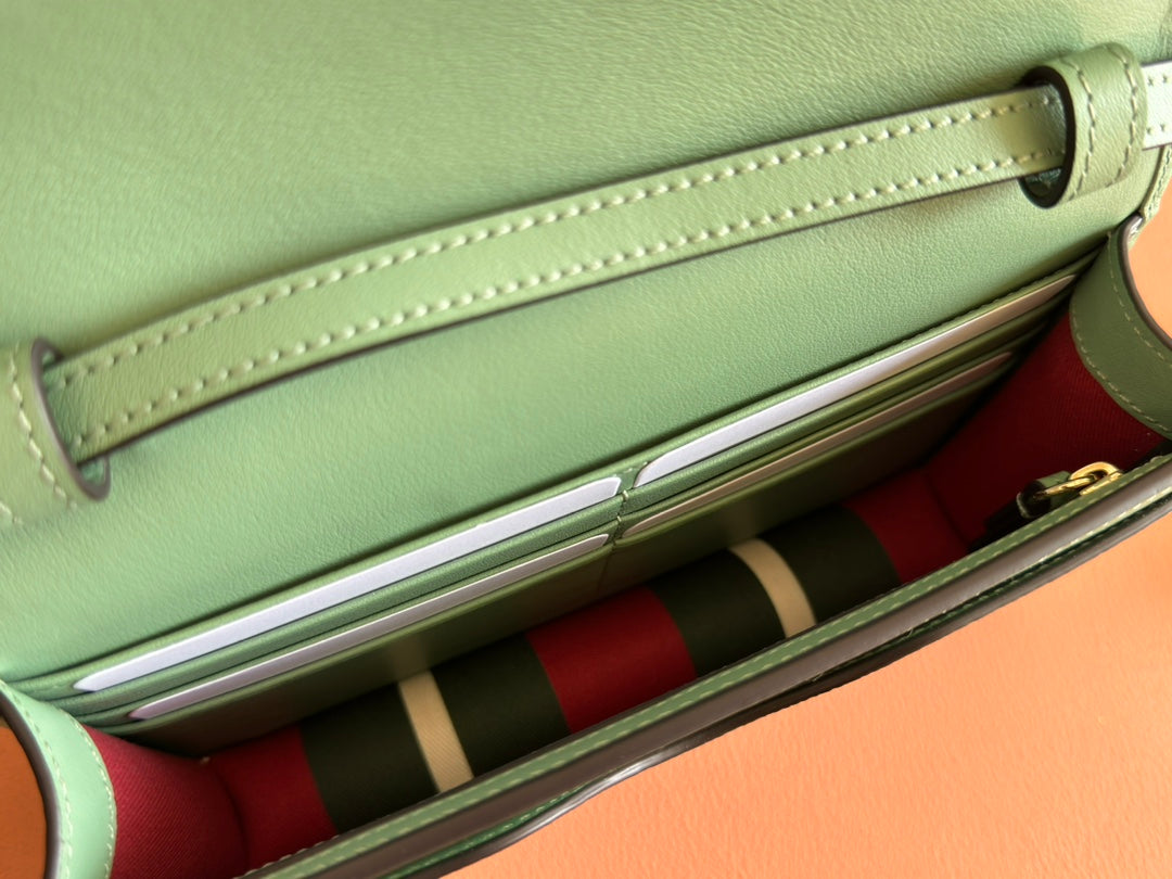 Gucci Emblem Mini Shoulder Bag Beige Green Canvas Leather 244543
