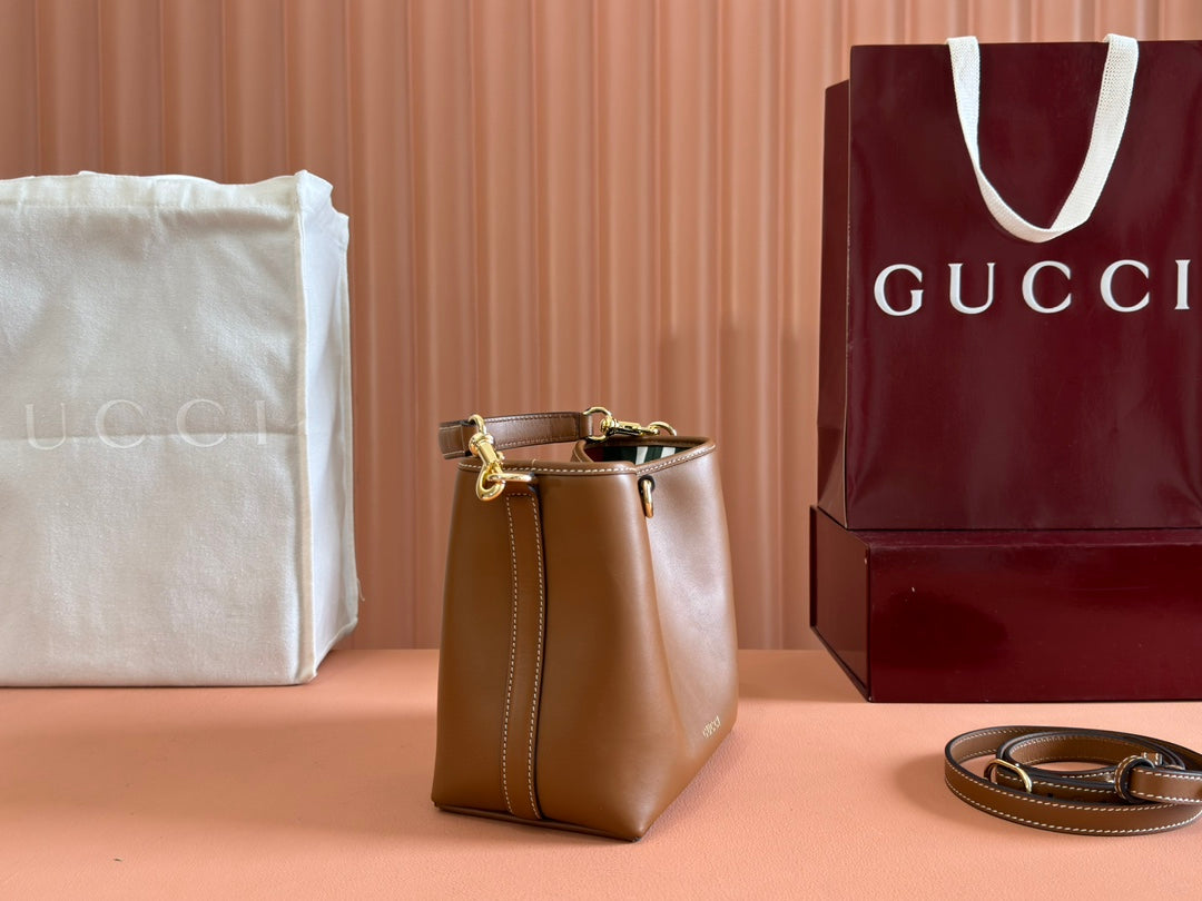 Gucci Emblem Mini Bucket Bag Brown Calfskin 244426