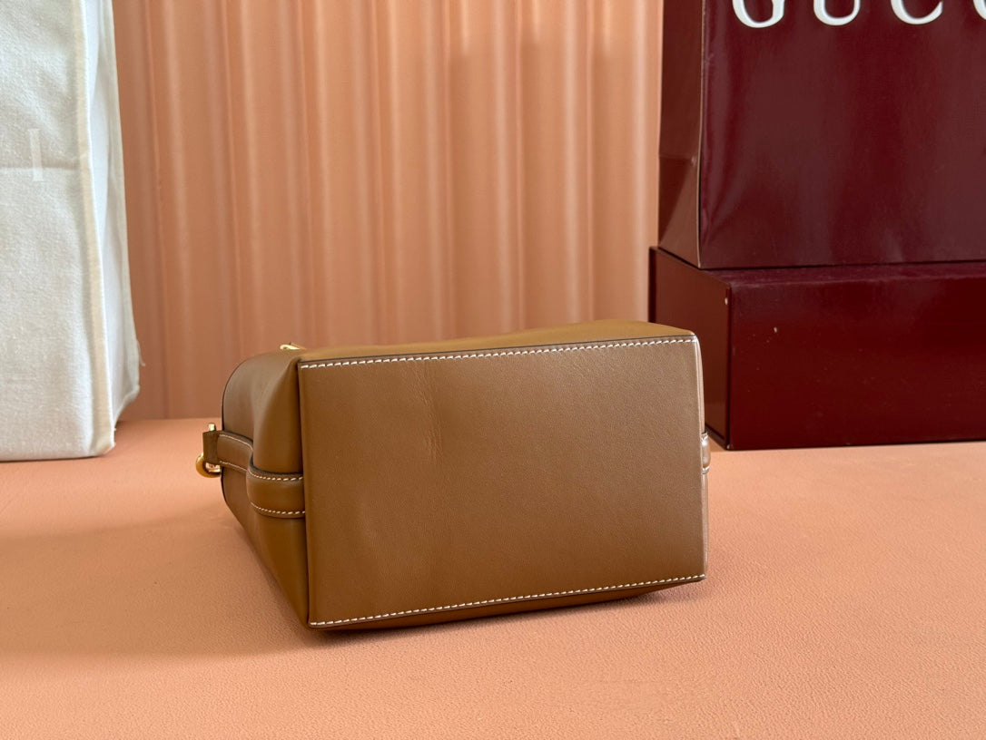 Gucci Emblem Mini Bucket Bag Brown Calfskin 244426