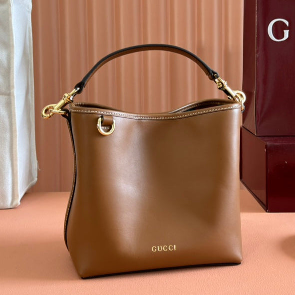 Gucci Emblem Mini Bucket Bag Brown Calfskin 244426