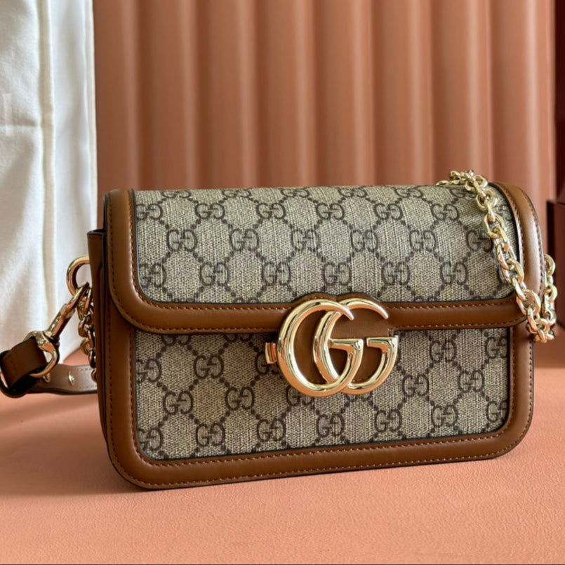 Gucci GO Small Shoulder Bag Brown mix Ebony Leather Canvas 248115