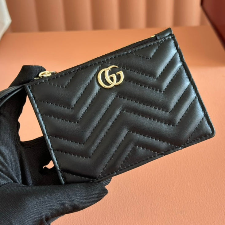 GG Marmont Card Case Zipper Wallet Black Leather 255163
