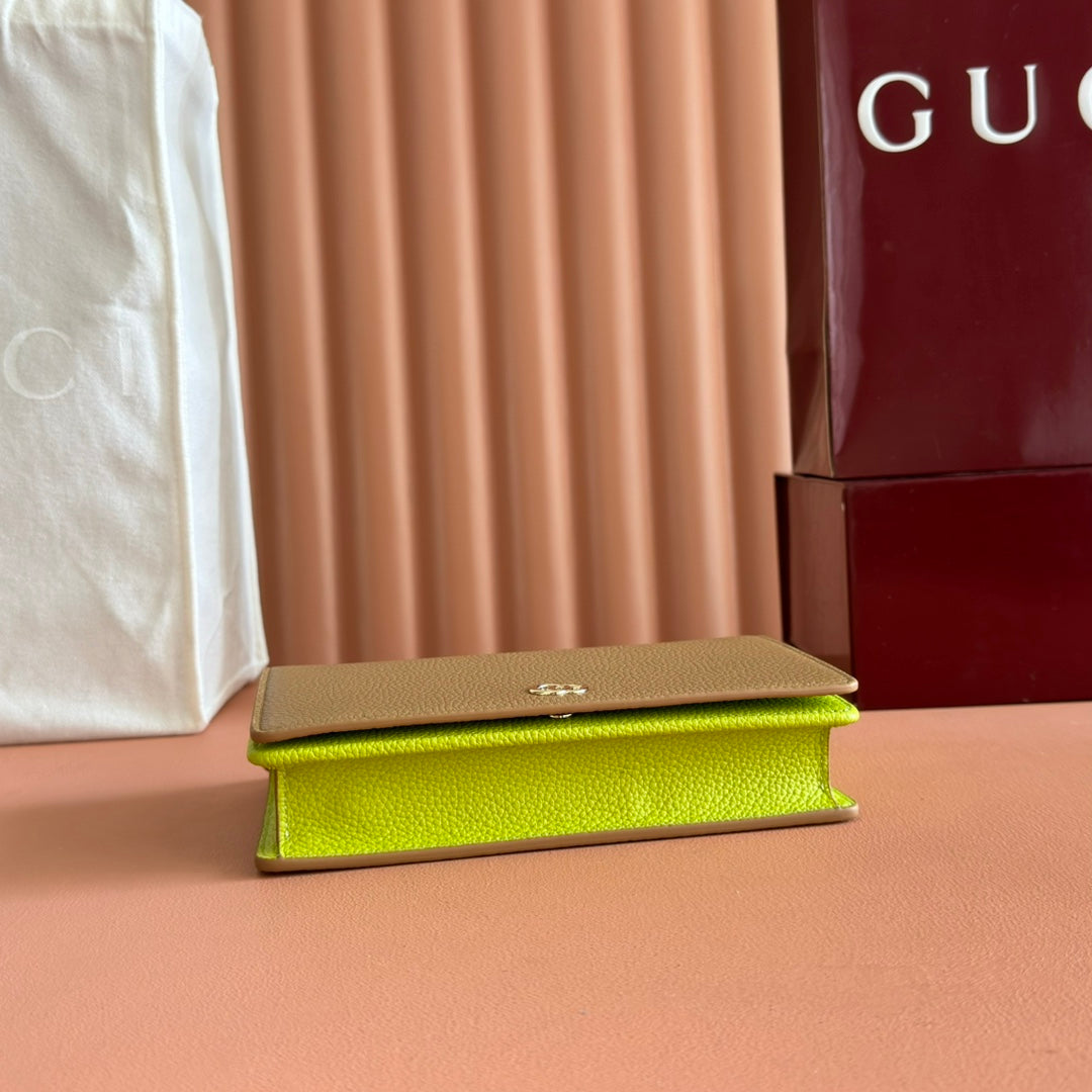 Gucci Marmont Chain Wallet Brown mix Light Green Leather 254943