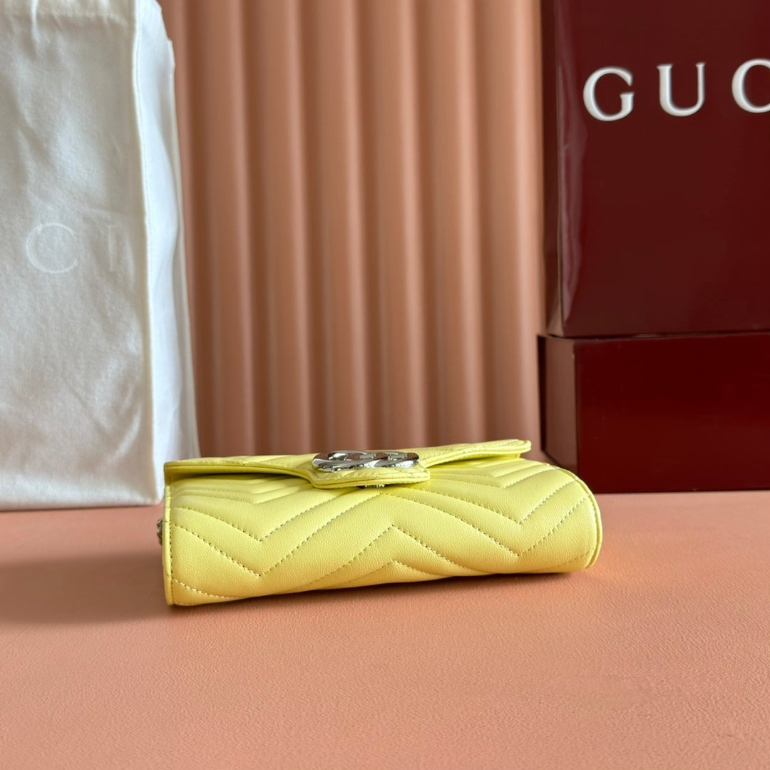 Gucci Marmont Chain Wallet Yellow Cowhide 254973
