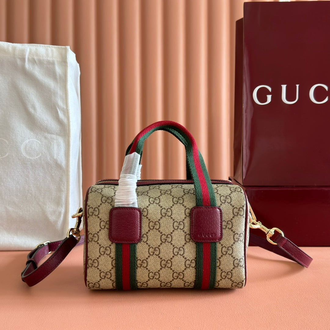 Gucci Boston Bag 20 Beige Brown Denim Fabric 271896