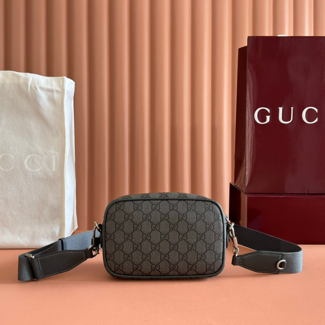 Gucci Ophidia Mini Handbag Gray Canvas Leather 272066