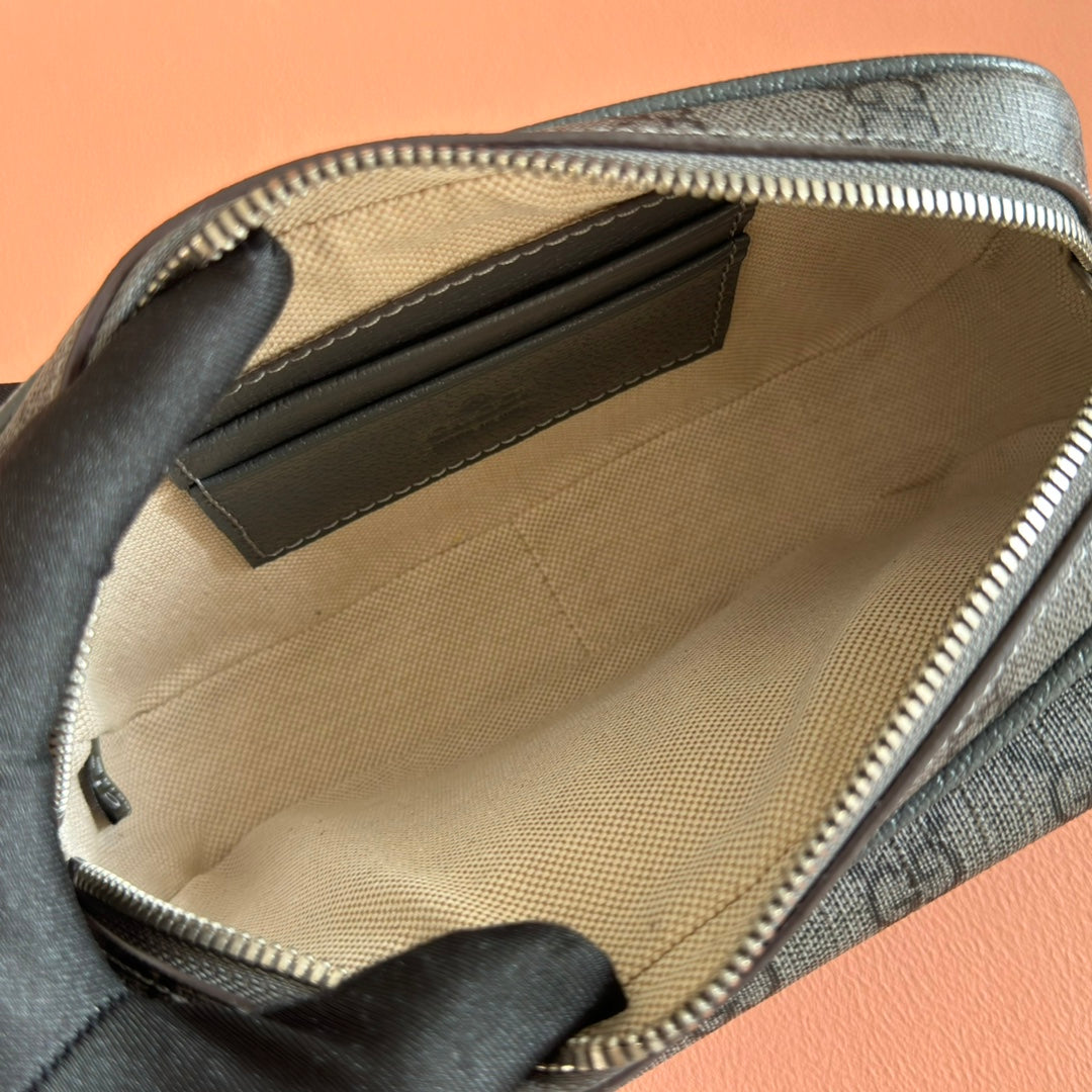 Gucci Ophidia Mini Handbag Gray Canvas Leather 272066