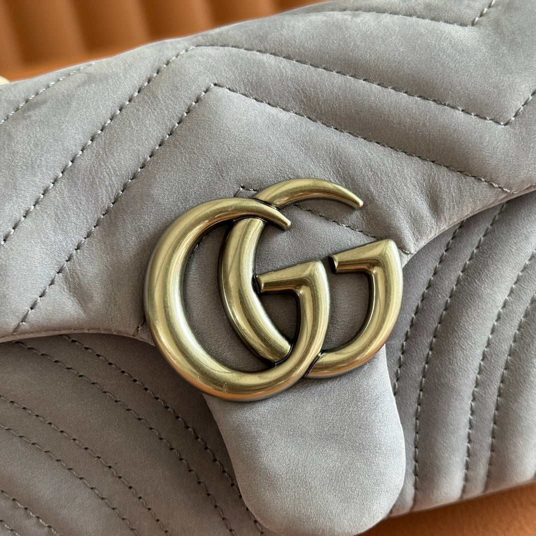 Gucci Marmont Bag 22 Gray Suede Gold Hardware 272094
