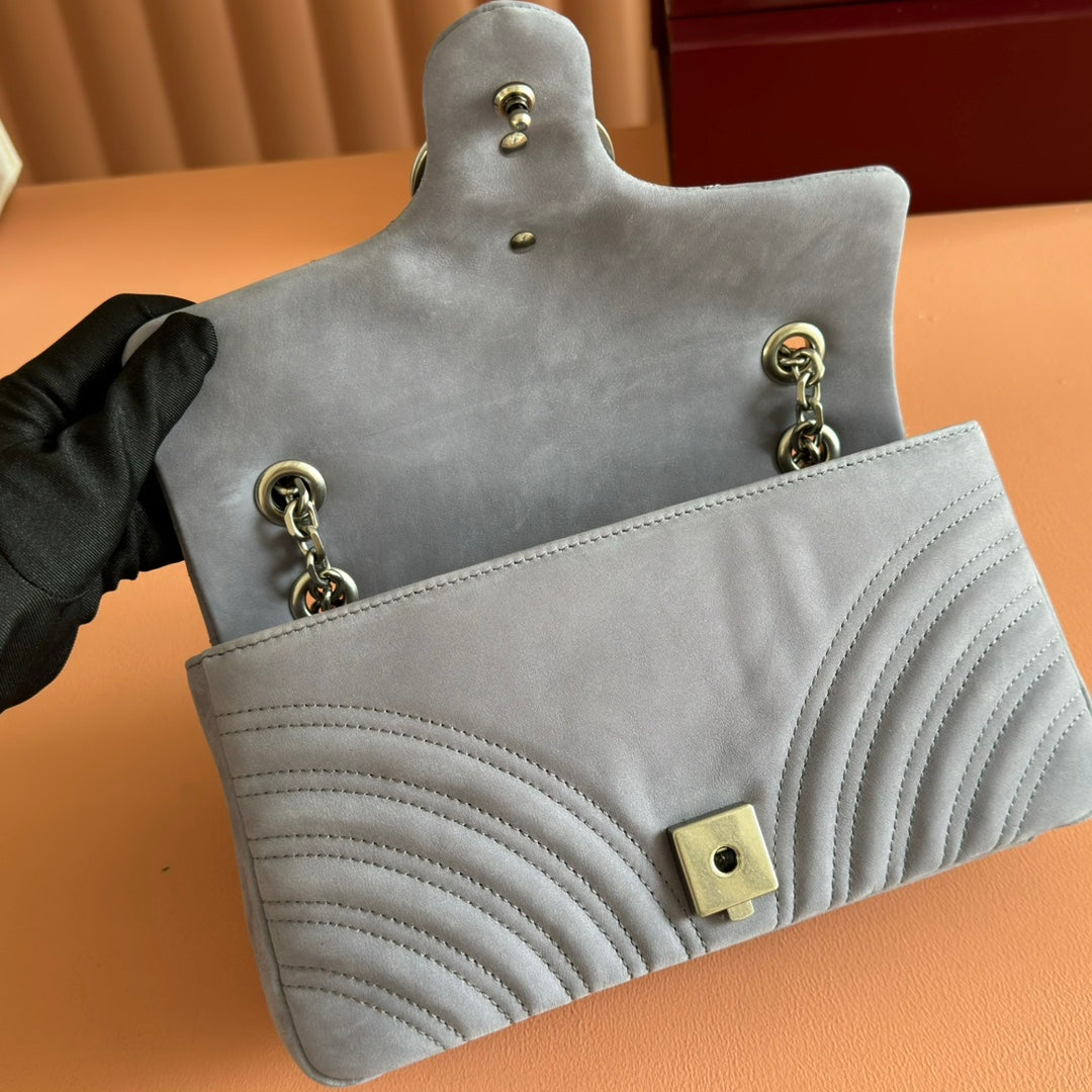 Gucci Marmont Bag 26 Gray Suede Gold Hardware 272093