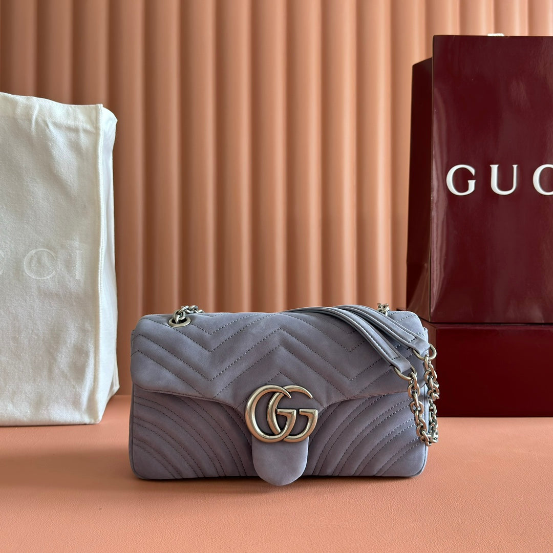 Gucci Marmont Bag 26 Gray Suede Gold Hardware 272093