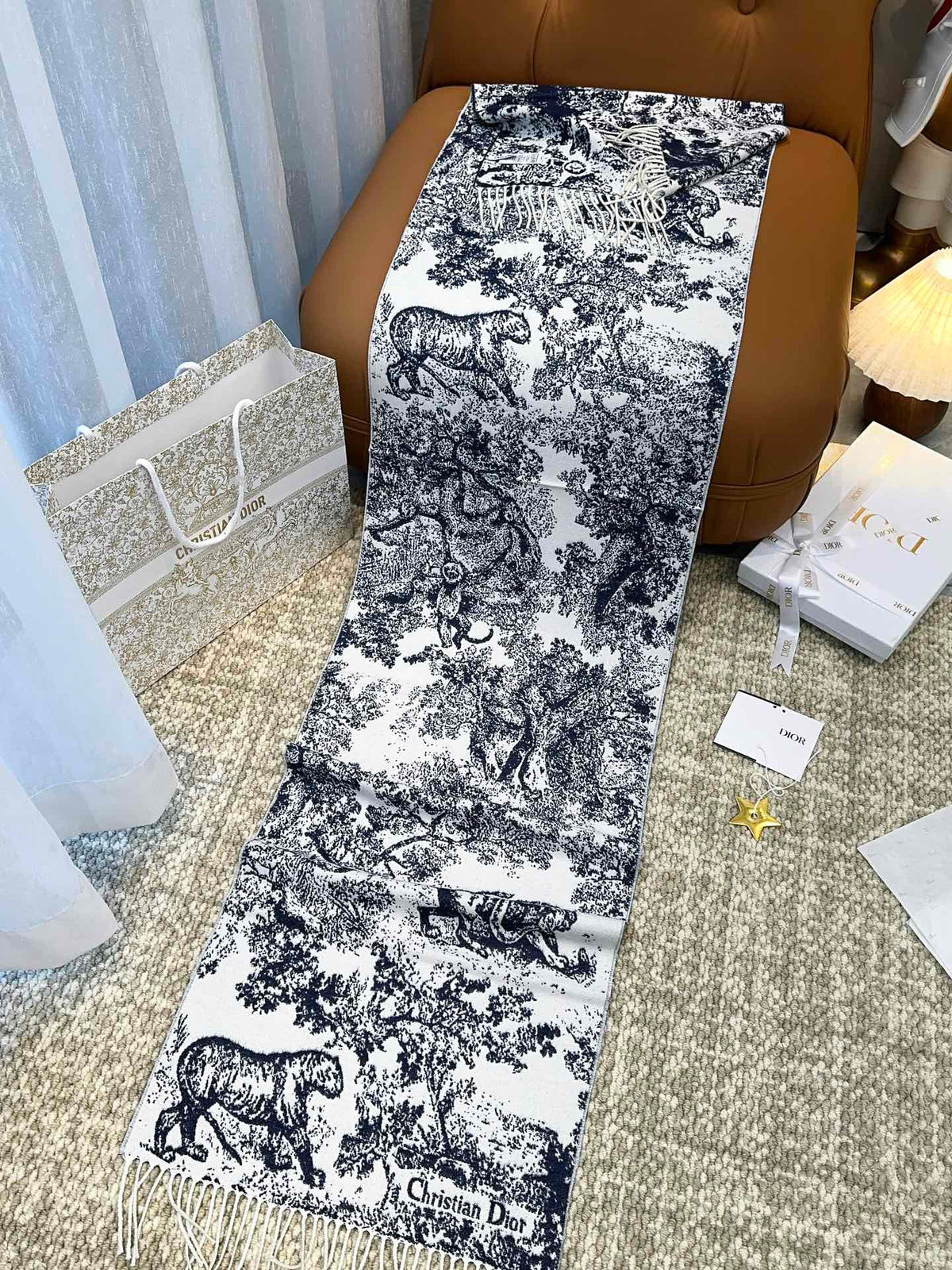 SCARF 220 CM IN NAVY BLUE MIX WHITE MONOGRAM CASHMERE AND WOOL 413656