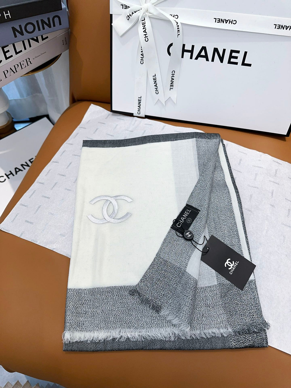 CC Scarf 200 CM In Grey Mix White Cashmere Silk  416880