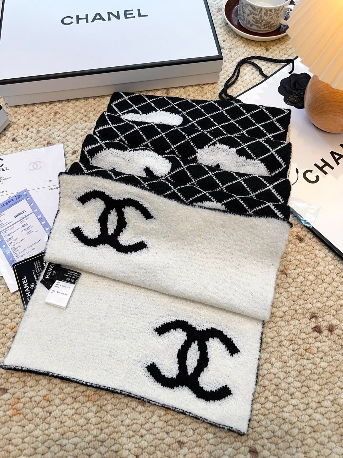CC 25 Scarf 190cm Black White Wool 968580