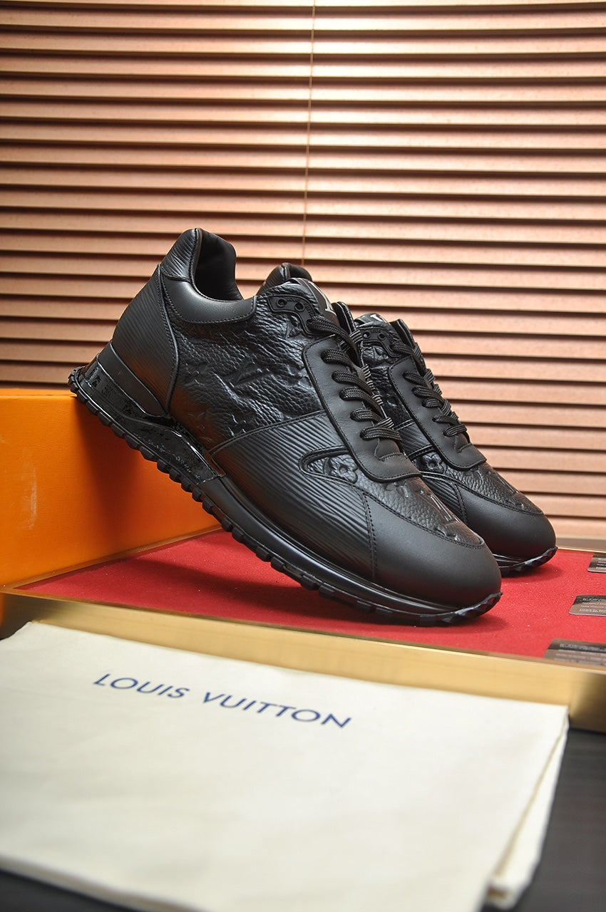 LV TRAINER SHOES IN BLACK EMBOSSED LAMBSKIN