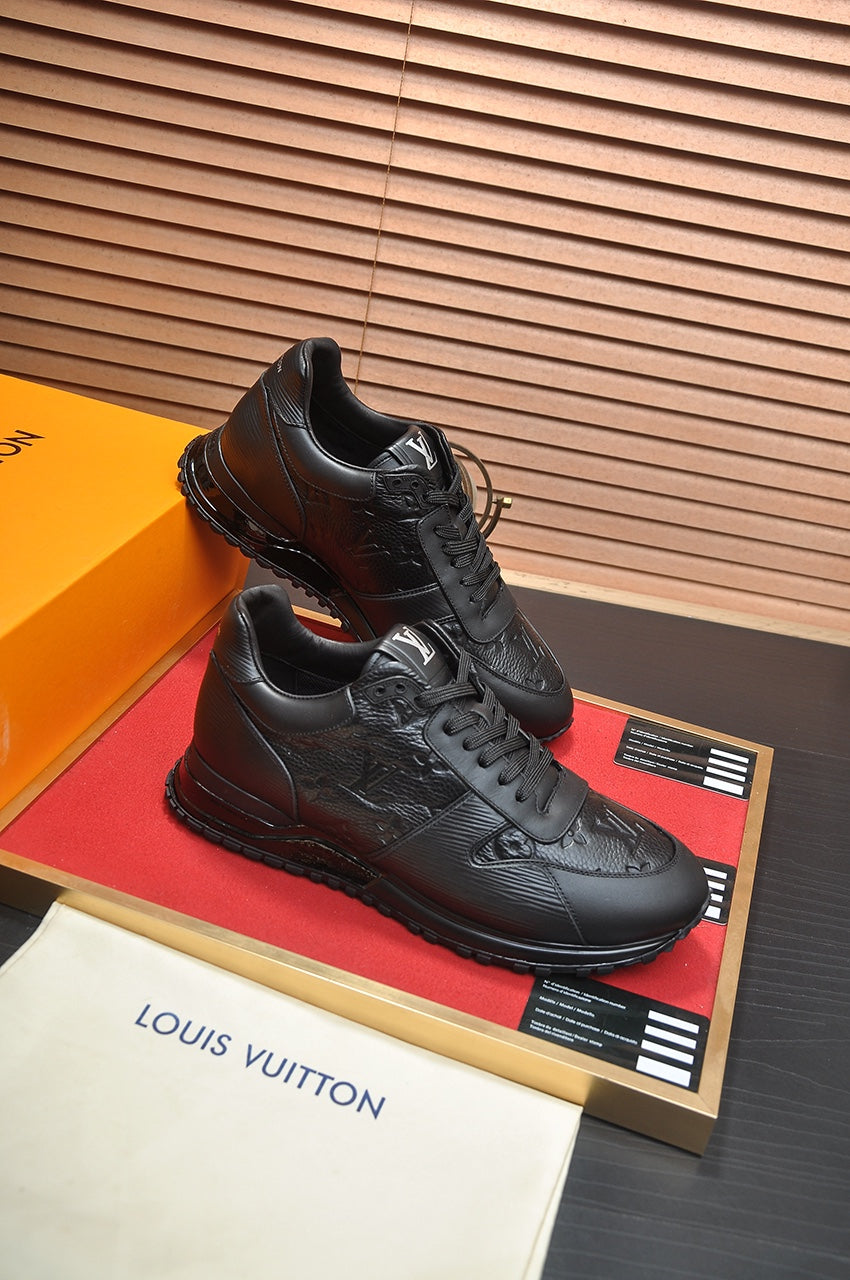 LV TRAINER SHOES IN BLACK EMBOSSED LAMBSKIN