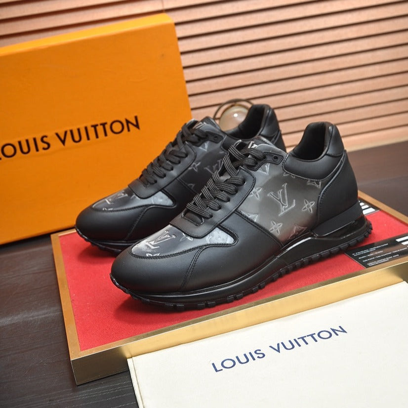 LV TRAINER SHOES IN BLACK MIX GREY EMBOSSED LAMBSKIN