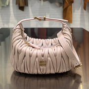 MiuMiu 2026 Matelassé Zipped Pouch Bag 15cm Pink Leather