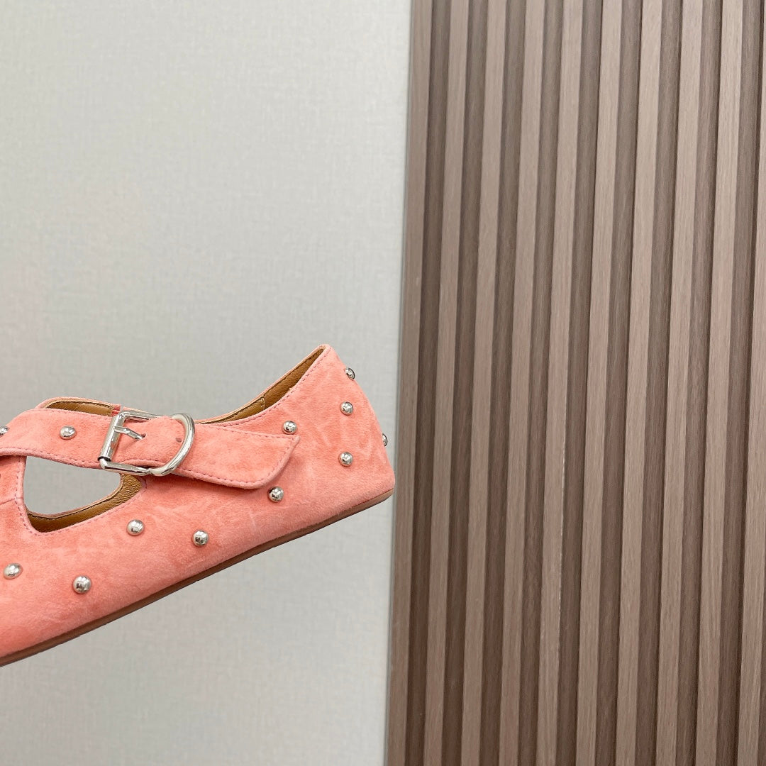 Alaia 2025 Criss Cross With Stud Ballet Flats Pink Suede 293216
