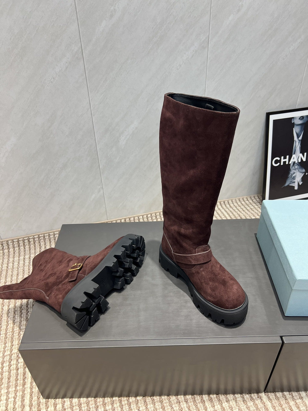 Prada 25 Boot Brown Black Suede 501669