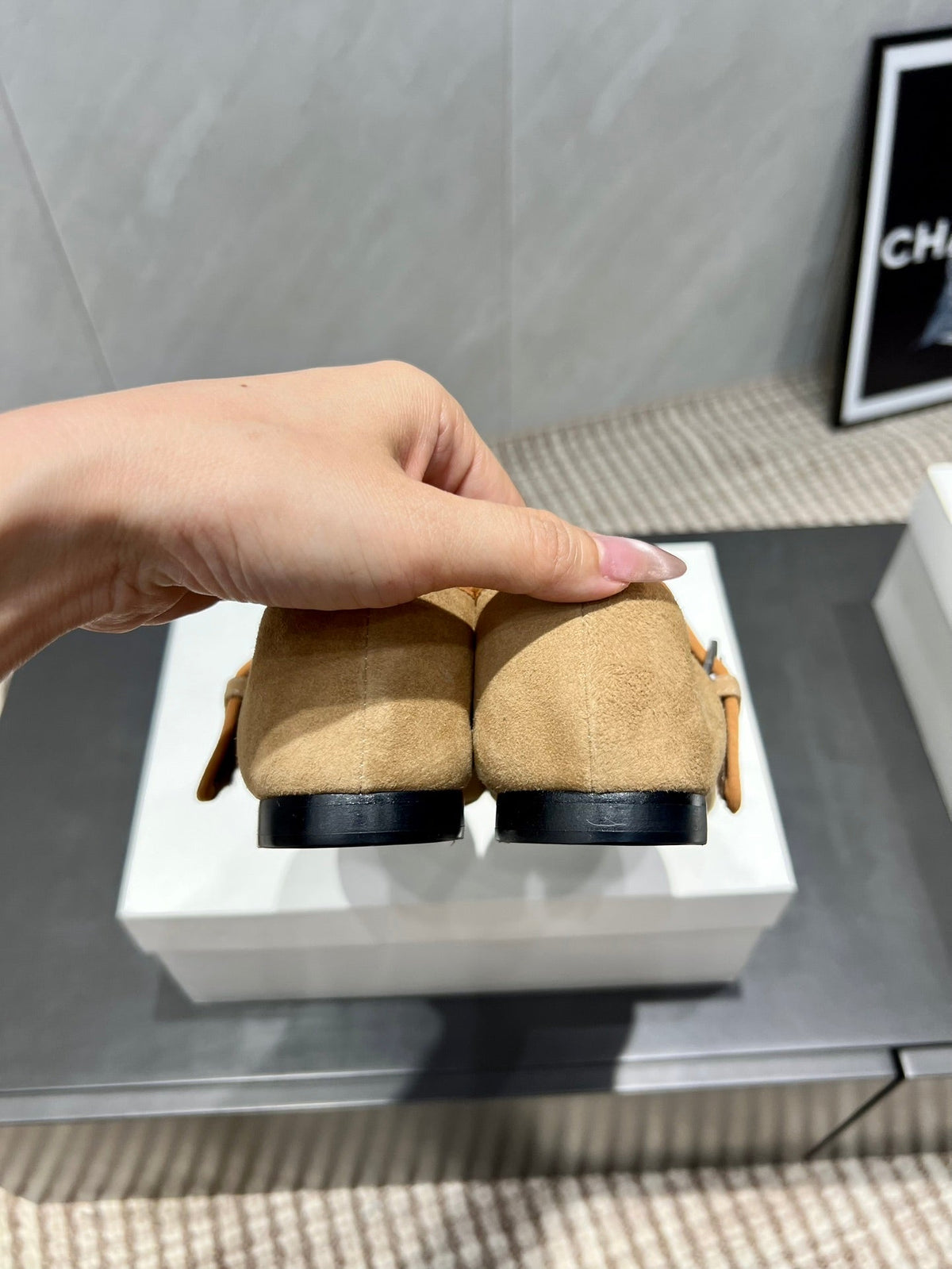 The Row 2025 Round Toe Ballet Flat Tan Suede Fleece 540489