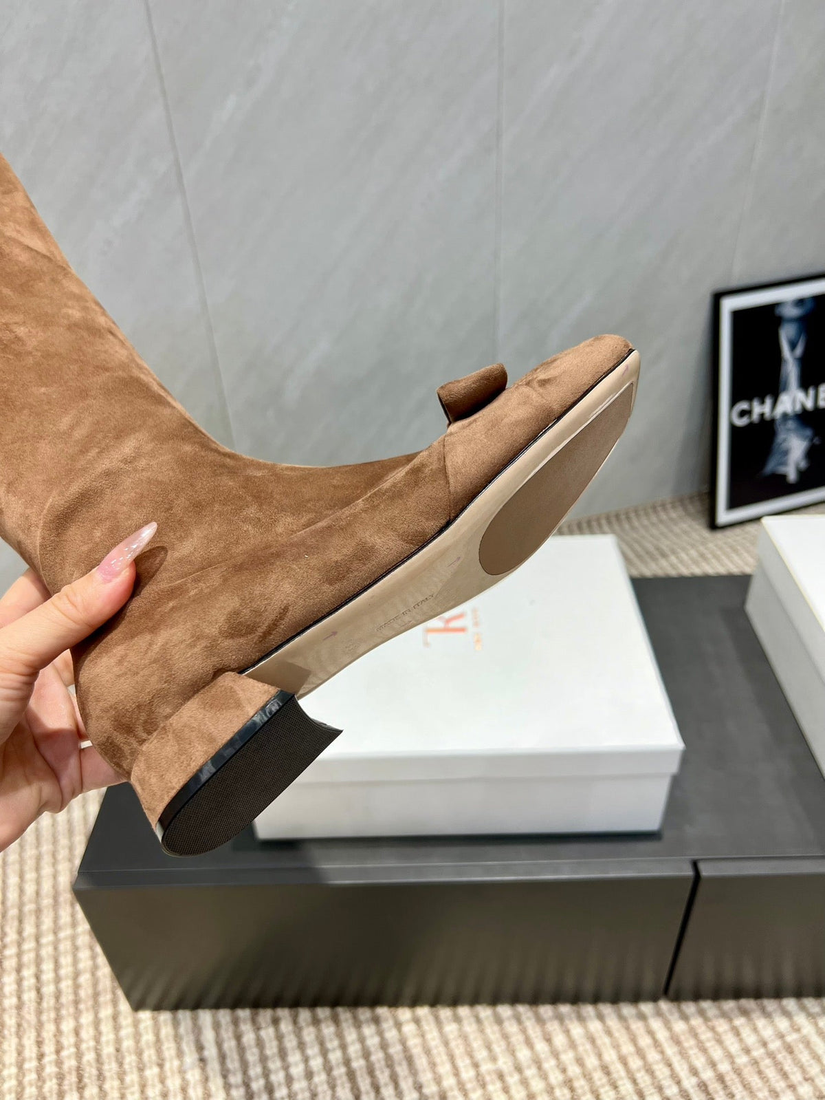 The Row 2025 Square Toe And Bow Accent Long Boot Brown Suede 540515