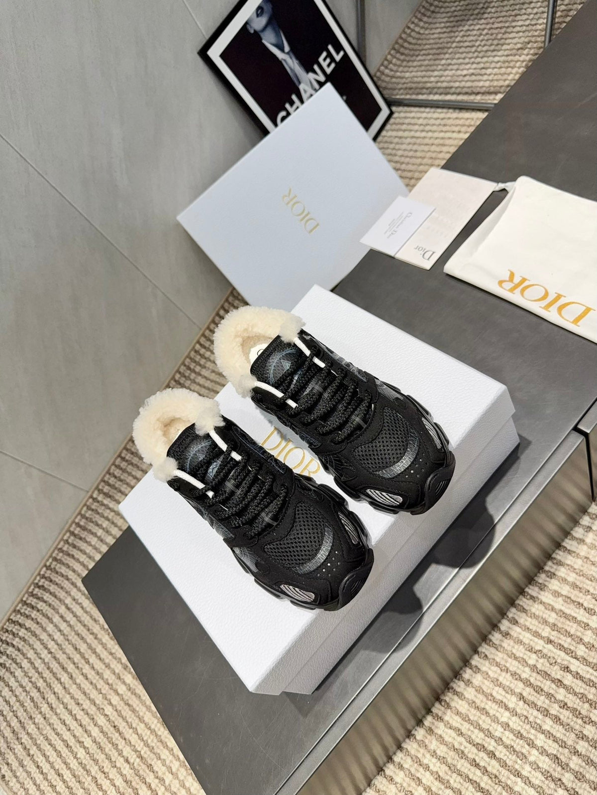CD platform casual sneaker black wool suede mesh 539678