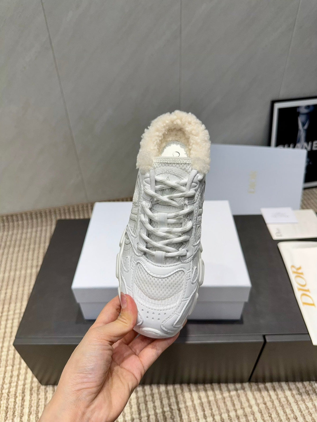 CD platform casual sneaker white wool suede mesh 539679