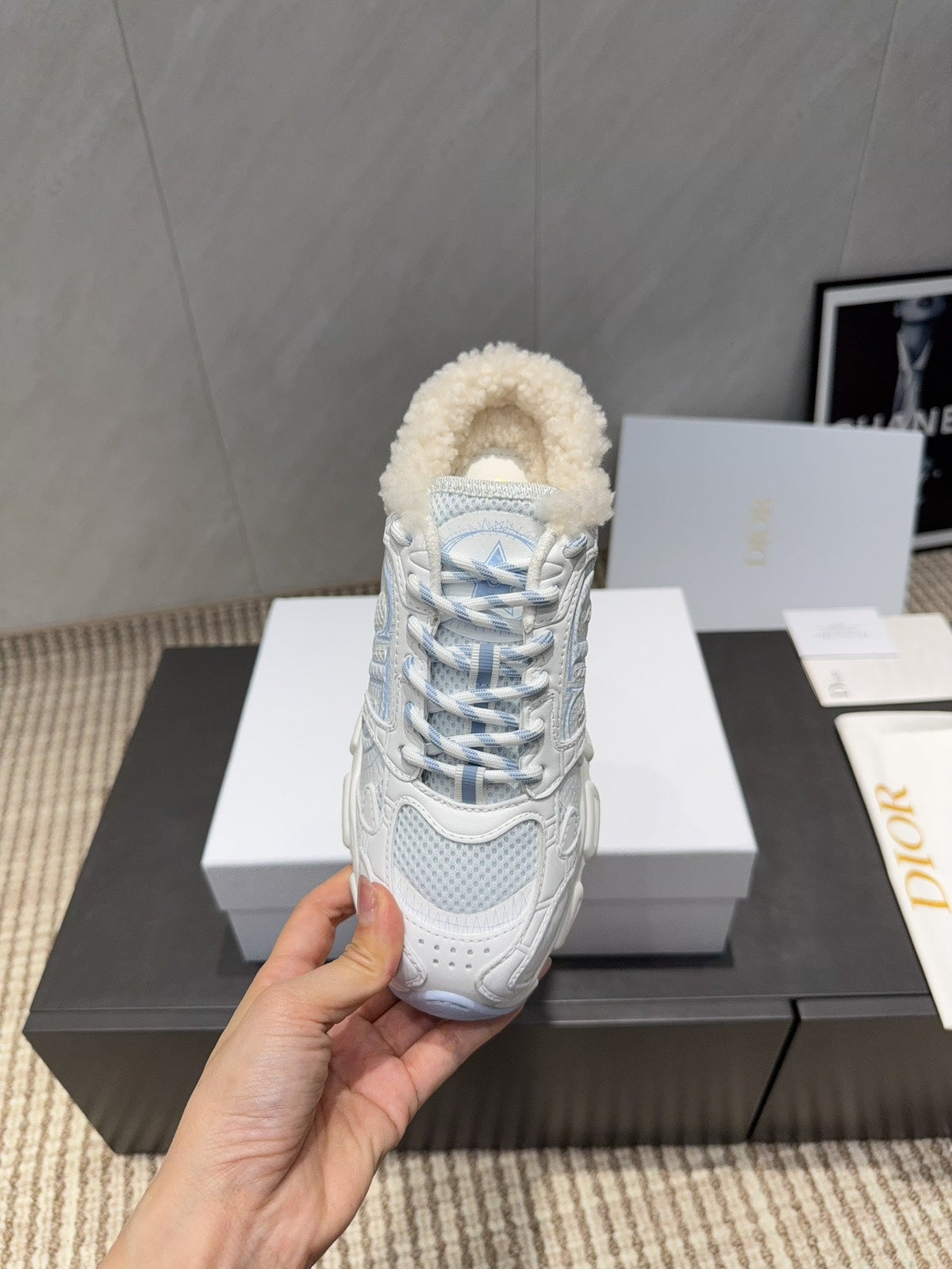 CD platform casual sneaker white light blue wool suede mesh 539682
