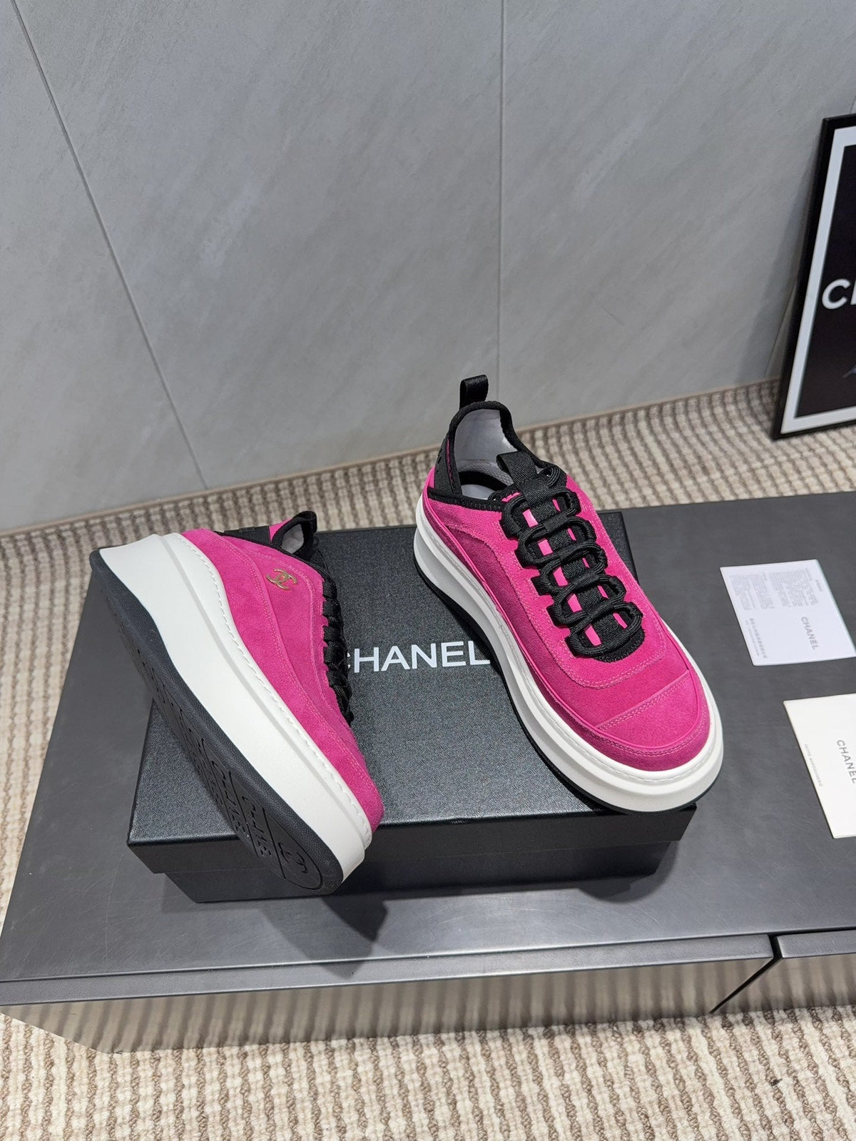 Chanel 25 Sneaker Pink White Black Suede 540278