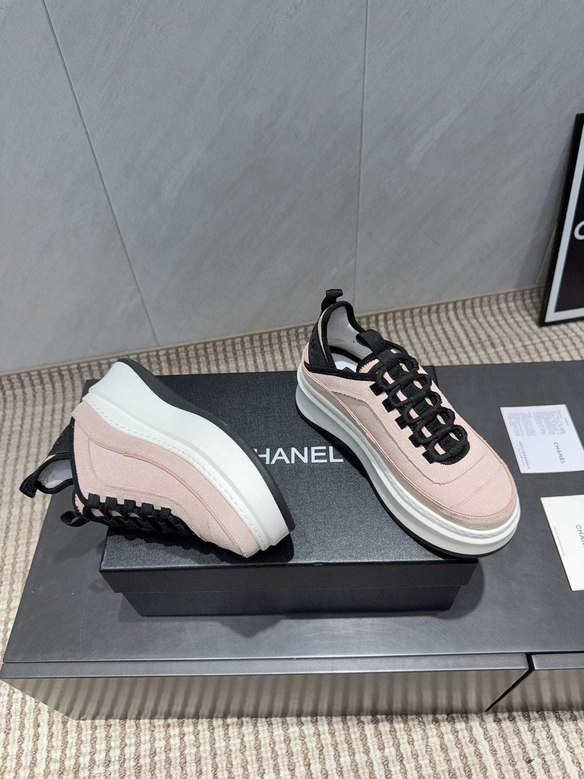 Chanel 25 Sneaker Light Pink White Black Suede 540280